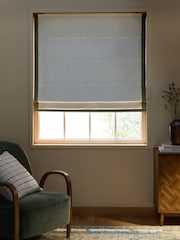 Natural/Green Ready Made Blackout Touch of Linen Border Roman Blind - Image 3 of 8