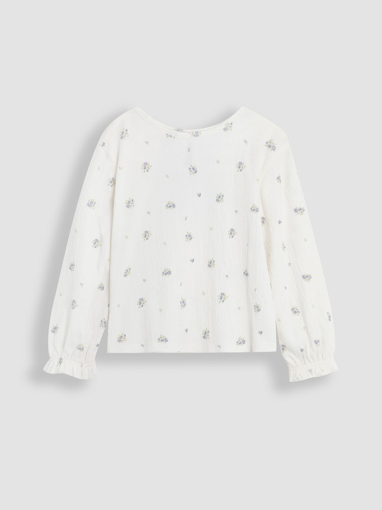 JoJo Maman Bébé Cream Floral Frill Cuff Top - Image 1 of 3