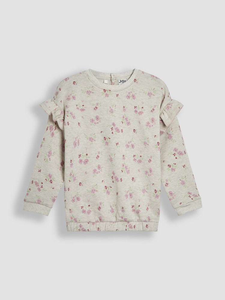 JoJo Maman Bébé Neutral Floral Frill Shoulder Sweatshirt - Image 1 of 3