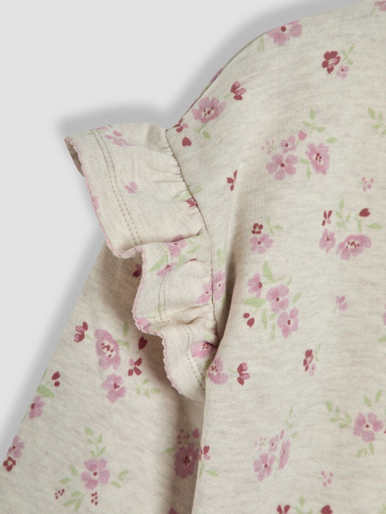 JoJo Maman Bébé Neutral Floral Frill Shoulder Sweatshirt - Image 3 of 3