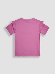 JoJo Maman Bébé Pink Unicorn Appliqué Frill Shoulder T-Shirt - Image 2 of 3