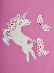 JoJo Maman Bébé Pink Unicorn Appliqué Frill Shoulder T-Shirt - Image 3 of 3