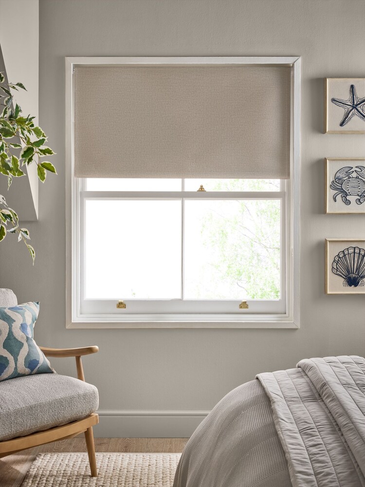 Light Natural Ready Made Roller Blackout Textured Blinds - Image 1 of 6