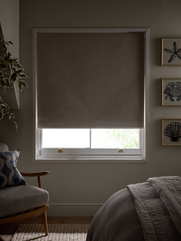 Light Natural Ready Made Roller Blackout Textured Blinds - Image 2 of 6
