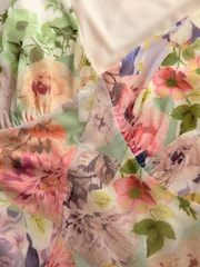 Multicoloured Floral Print Boho Mesh V-Neck Flutter Sleeve Mini Dress - Image 6 of 7