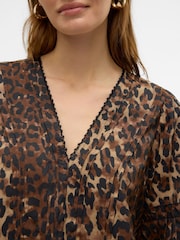 VERO MODA Brown Leopard Print V Neck Blouse - Image 4 of 6