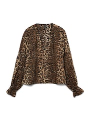 VERO MODA Brown Leopard Print V Neck Blouse - Image 6 of 6