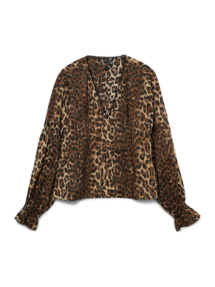 VERO MODA Brown Leopard Print V Neck Blouse - Image 6 of 6