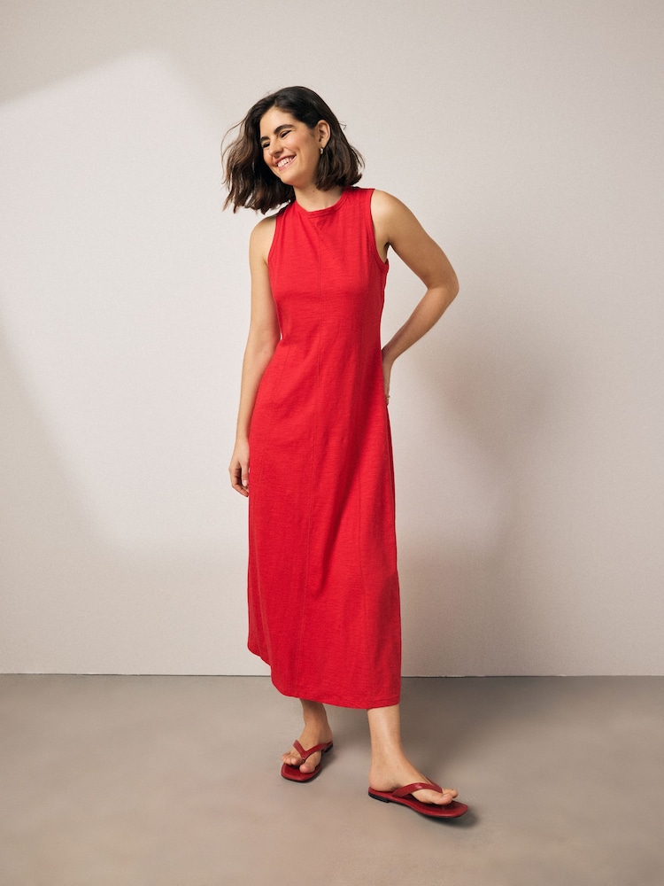 Red 100% Cotton Maxi Jersey Dress - Image 1 of 6