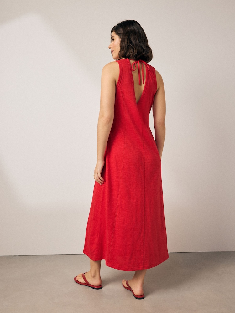 Red 100% Cotton Maxi Jersey Dress - Image 2 of 6