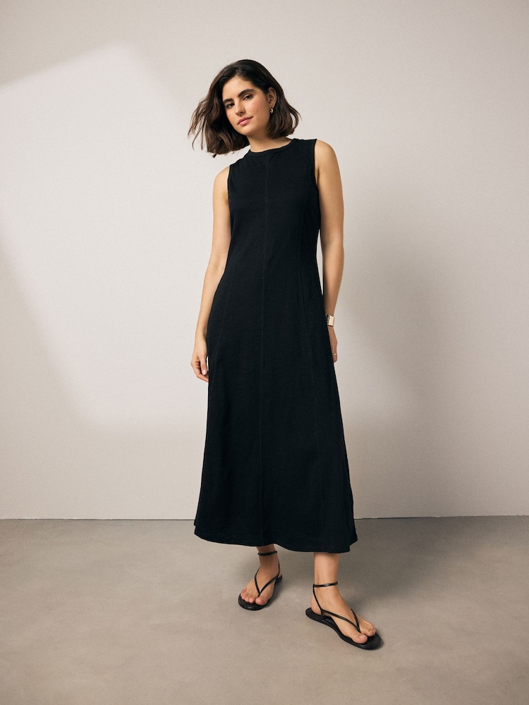 Black 100% Cotton Maxi Jersey Dress - Image 1 of 7