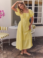 Yellow Puff Sleeve Midi Dress - Image 3 of 9