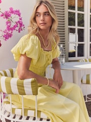 Yellow Puff Sleeve Midi Dress - Image 4 of 9