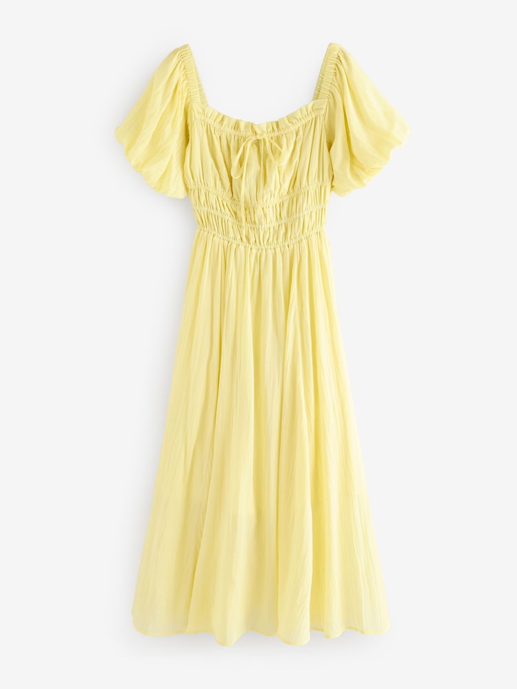 Yellow Puff Sleeve Midi Dress - Image 7 of 9