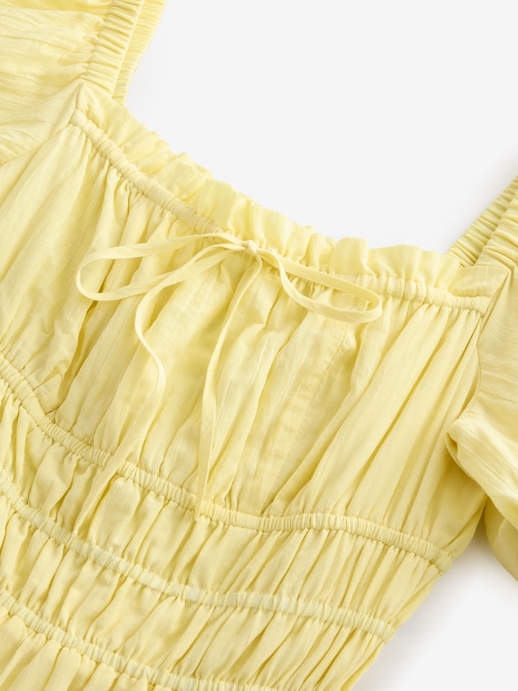 Yellow Puff Sleeve Midi Dress - Image 9 of 9