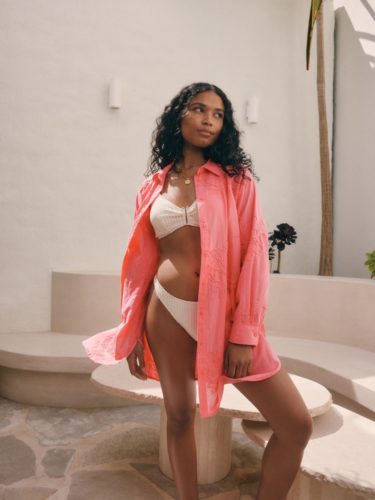 Coral Pink Textured Cornelli Cover-Up Shirt - Image 1 of 8