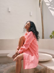 Coral Pink Textured Cornelli Cover-Up Shirt - Image 2 of 8