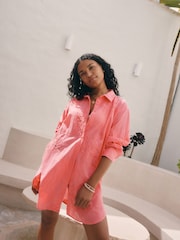 Coral Pink Textured Cornelli Cover-Up Shirt - Image 3 of 8