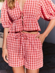 Rot und Pink - Strukturierte Vichy-Karo-Shorts aus 100 % Baumwolle - Image 1 of 7