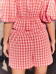 Rot und Pink - Strukturierte Vichy-Karo-Shorts aus 100 % Baumwolle - Image 3 of 7