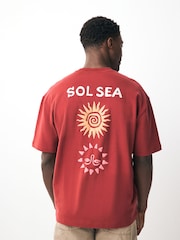 Rouge soleil - Coupe ample - T-shirt épais imprimé graphique - Image 1 de 9