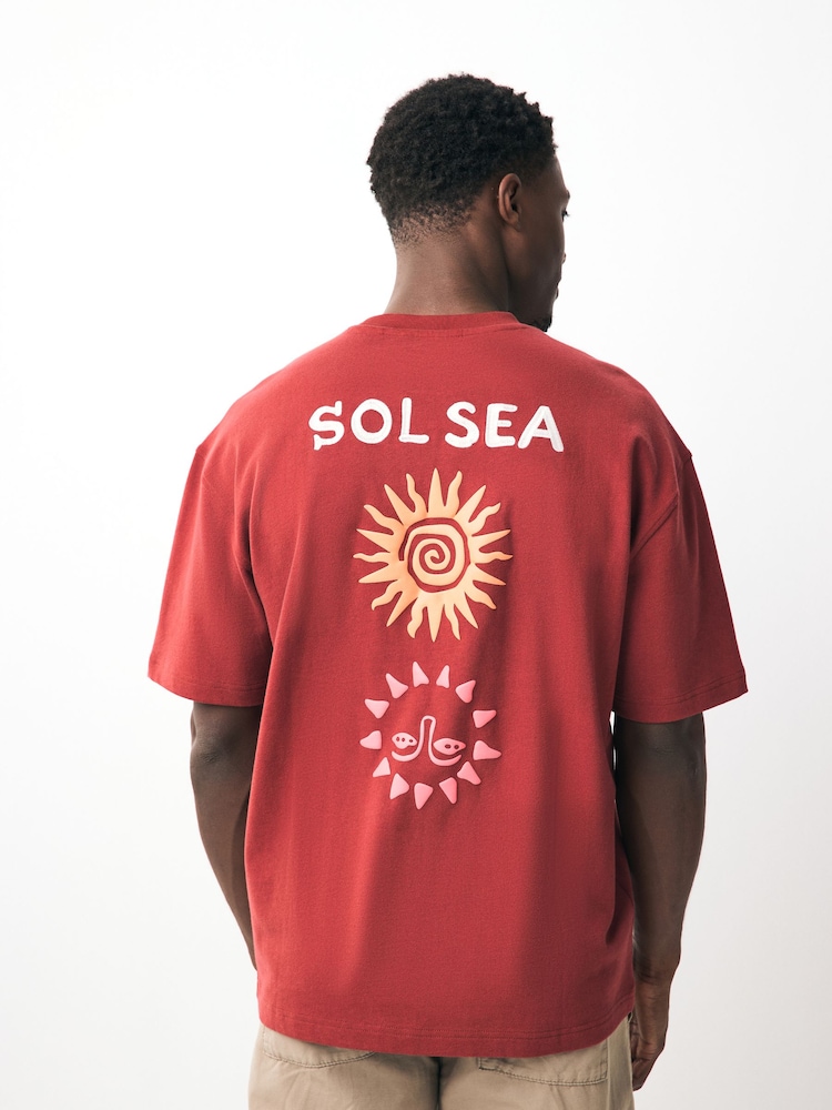 Rouge soleil - Coupe ample - T-shirt épais imprimé graphique - Image 1 de 9