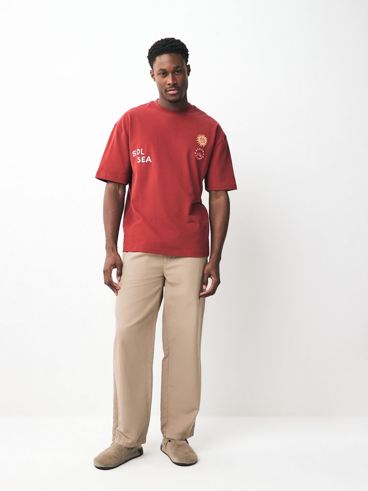 Rouge soleil - Coupe ample - T-shirt épais imprimé graphique - Image 2 de 9