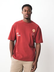 Rouge soleil - Coupe ample - T-shirt épais imprimé graphique - Image 3 de 9