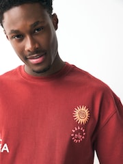 Rouge soleil - Coupe ample - T-shirt épais imprimé graphique - Image 4 de 9
