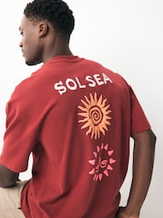 Rouge soleil - Coupe ample - T-shirt épais imprimé graphique - Image 5 de 9