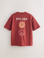 Rouge soleil - Coupe ample - T-shirt épais imprimé graphique - Image 7 de 9