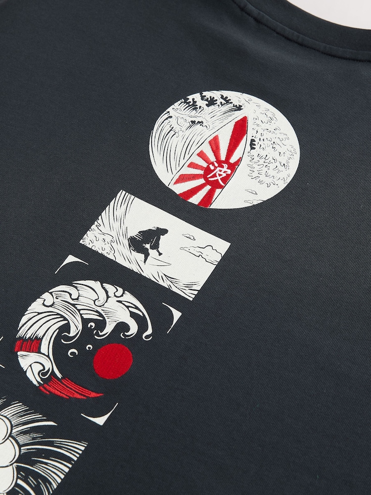 Black Relaxed Fit Japanese Surf Graphic Print T-Shirt - Image 13 of 13 Black Relaxed Fit Japanese Surf Graphic Print T-Shirt - Image 13 of 13