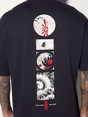 Preto - Camiseta japonesa com estampa gráfica de surf - Imagem 4 de 9