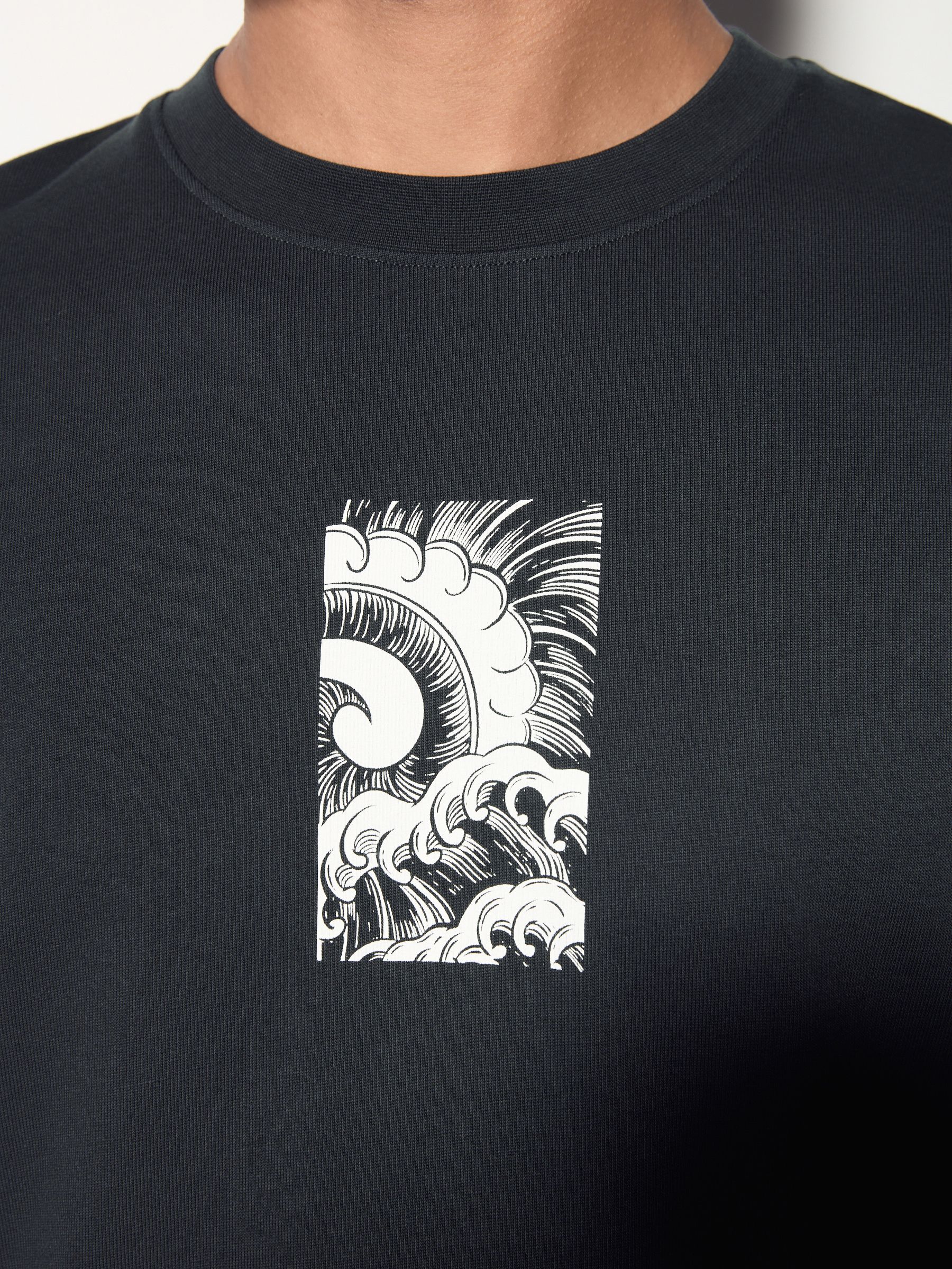 Buy Black Relaxed Fit Japanese Surf Graphic Print T-Shirt
