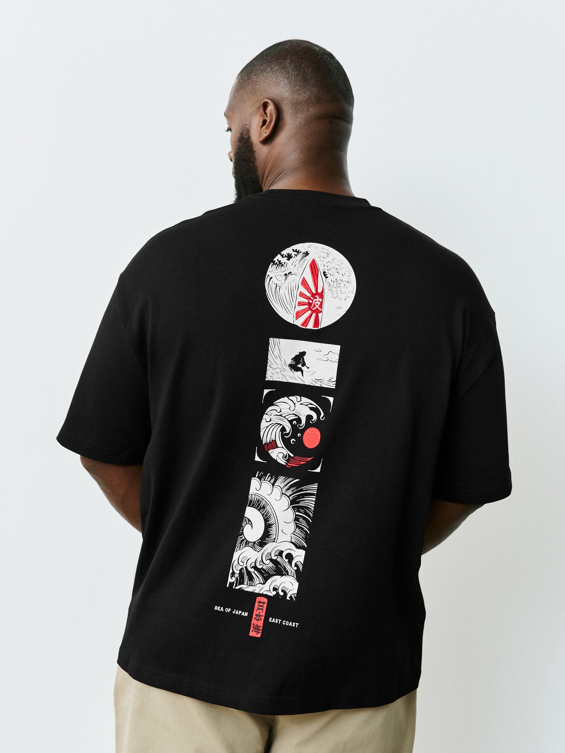Buy Black Relaxed Fit Japanese Surf Graphic Print T-Shirt from