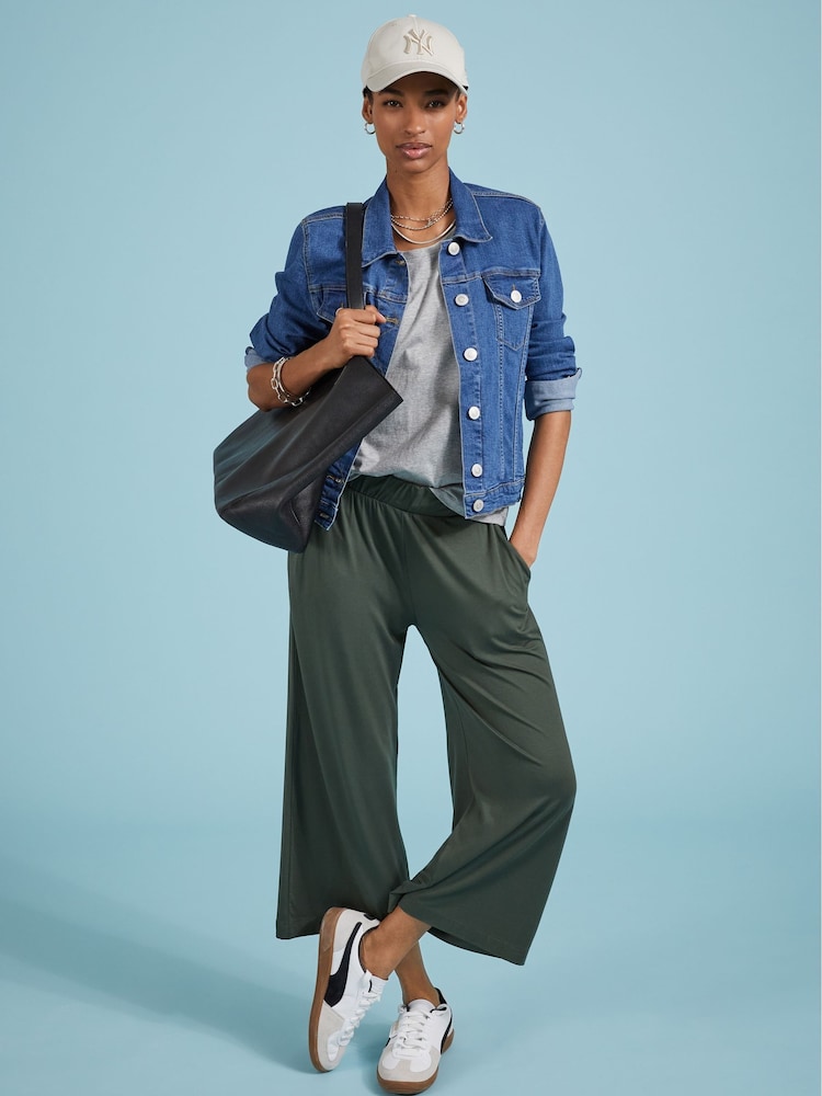 Baukjen Green Cropped Palazzo Trousers - Image 1 of 4