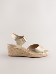 Gold Extra Wide Fit Forever Comfort® Round Toe Elastic Strap Detail Wedges - Image 1 of 6