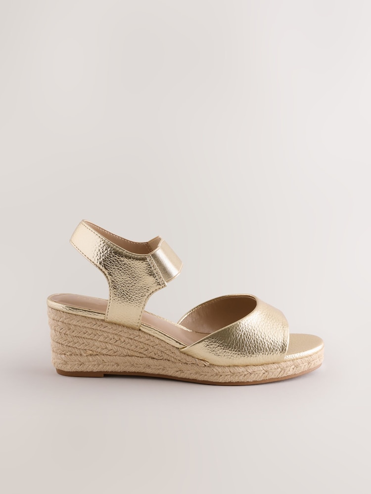 Gold Extra Wide Fit Forever Comfort® Round Toe Elastic Strap Detail Wedges - Image 1 of 6