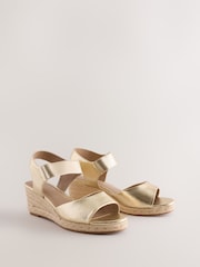 Gold Extra Wide Fit Forever Comfort® Round Toe Elastic Strap Detail Wedges - Image 2 of 6