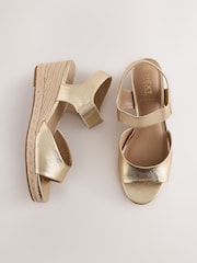 Gold Extra Wide Fit Forever Comfort® Round Toe Elastic Strap Detail Wedges - Image 3 of 6
