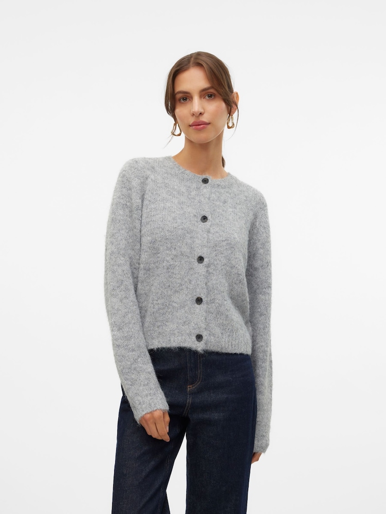 VERO MODA Grey Round Neck Button Up Cardigan - Image 1 of 6