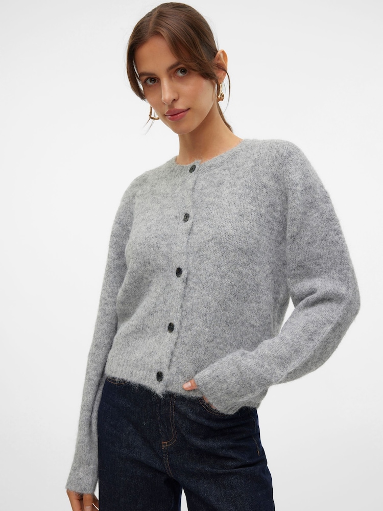VERO MODA Grey Round Neck Button Up Cardigan - Image 2 of 6