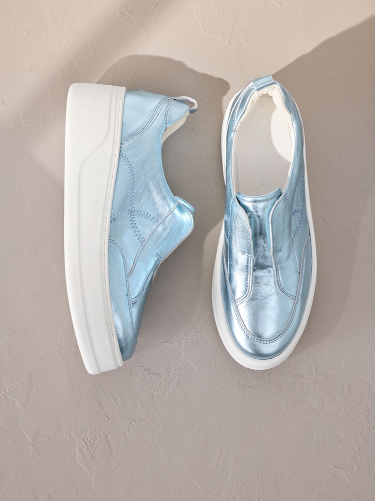 Metallic Slip On Signature Forever Comfort® Leather Chunky Wedge Platform Trainers - Image 1 of 7