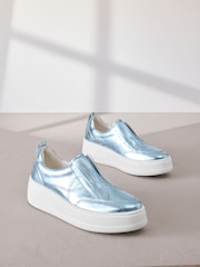 Metallic Slip On Signature Forever Comfort® Leather Chunky Wedge Platform Trainers - Image 2 of 7