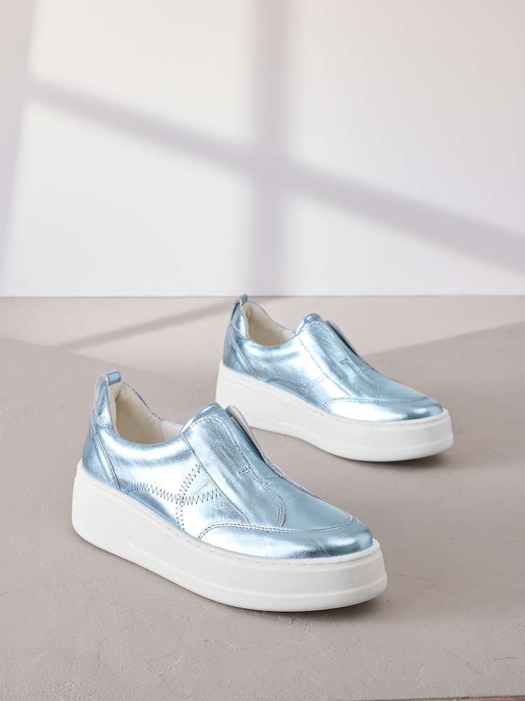 Metallic Slip On Signature Forever Comfort® Leather Chunky Wedge Platform Trainers - Image 2 of 7