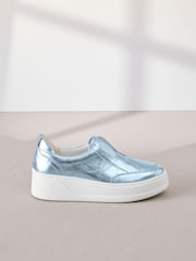 Metallic Slip On Signature Forever Comfort® Leather Chunky Wedge Platform Trainers - Image 3 of 7