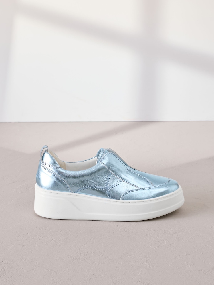 Metallic Slip On Signature Forever Comfort® Leather Chunky Wedge Platform Trainers - Image 3 of 7