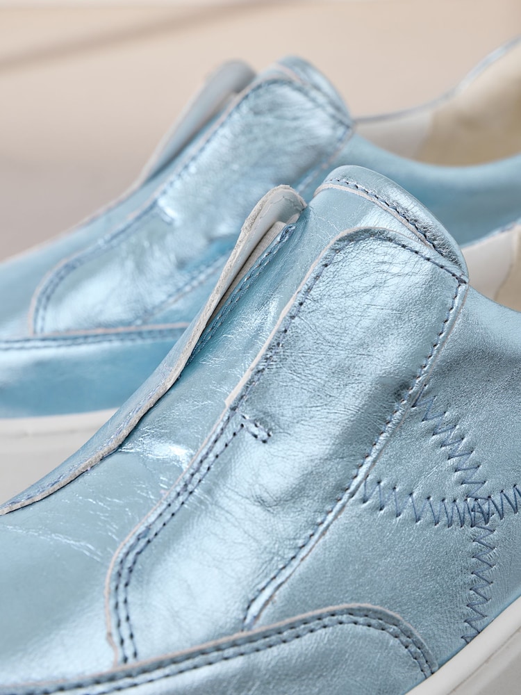 Metallic Slip On Signature Forever Comfort® Leather Chunky Wedge Platform Trainers - Image 6 of 7