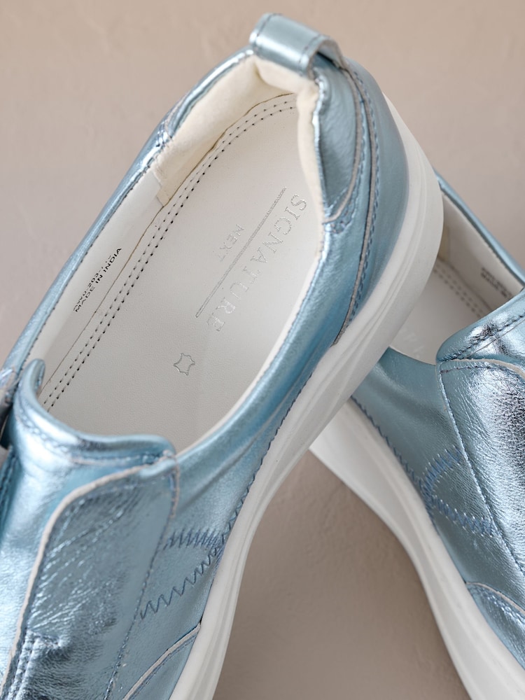 Metallic Slip On Signature Forever Comfort® Leather Chunky Wedge Platform Trainers - Image 7 of 7