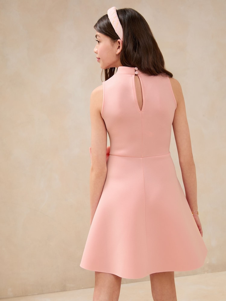 Lipsy Pink Bow Scuba Halter Dress (5-16yrs) - Image 4 of 4